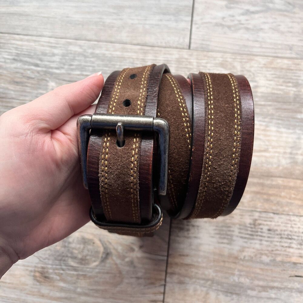Johnston & Murphy Distressed Overlay Leather Belt Brown Size 34 Suede Leather - Picture 2 of 13